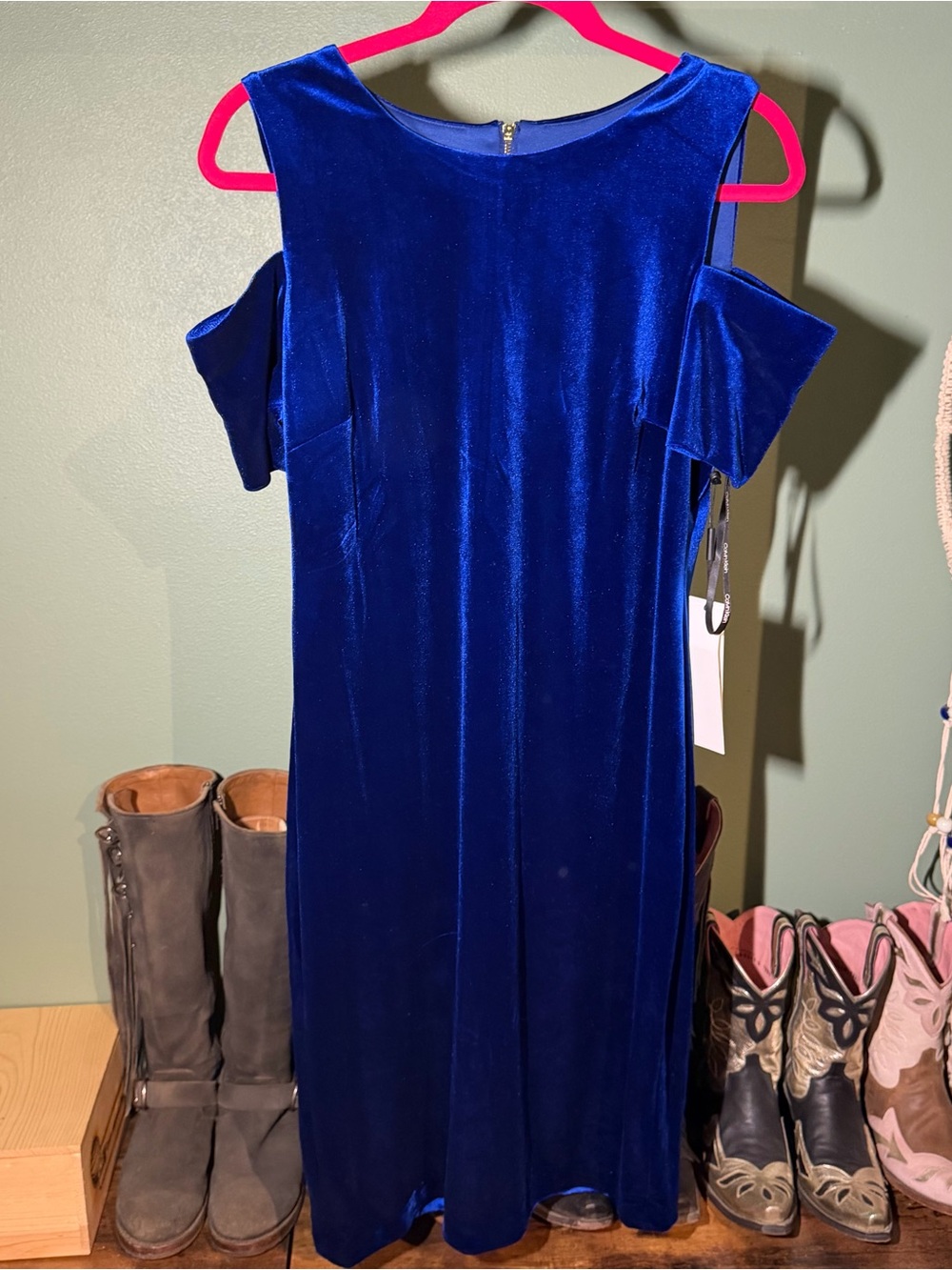 NWT Calvin Klein Royal Blue Velvet Cold-Shoulder Dress 12